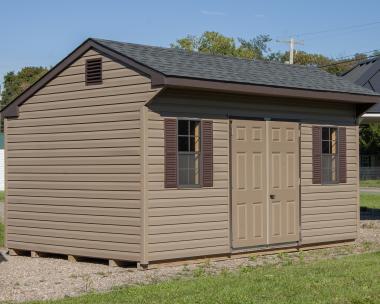 10x16 Cottage Style Storage Shed with Java Brown Vinyl Siding