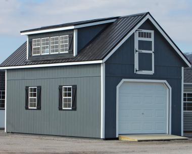 14x24 Two-Story Cape Cod Garage Building With Electrical Package, Roof Dormer, and Metal Roof