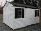 Pine Creek 10x14 HD Peak with White walls, White trim and Black shutters, and Charcoal shingles